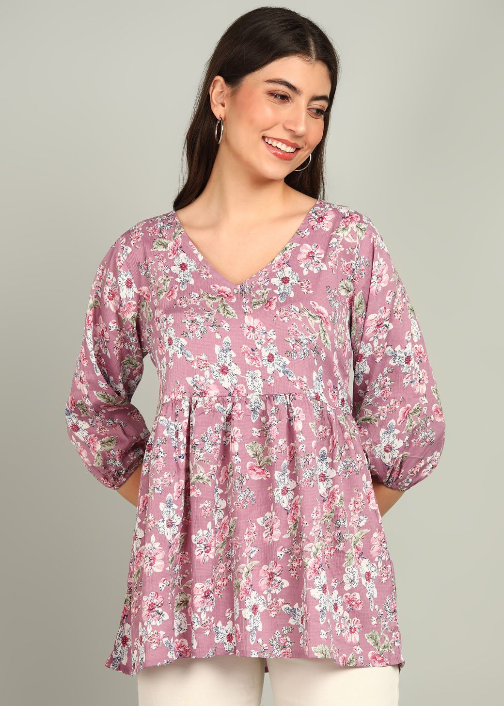 Flower Printed Rayon Top For Women's And Girls.