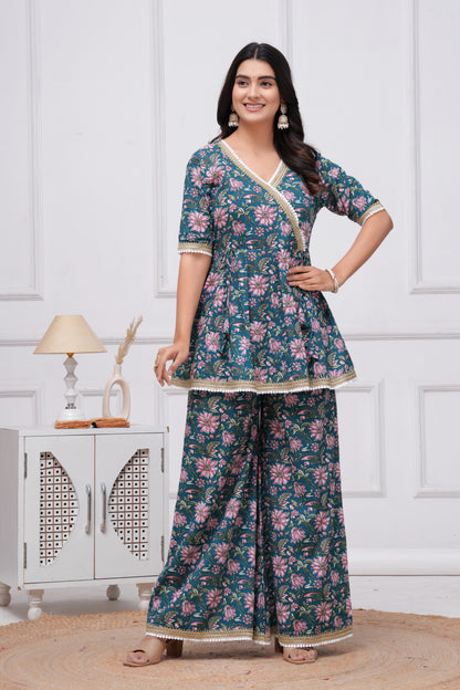 Cotton Printed Short Kurta With Palazzo