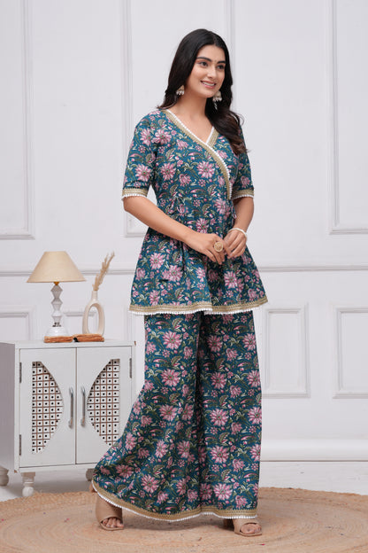 Cotton Printed Short Kurta With Palazzo