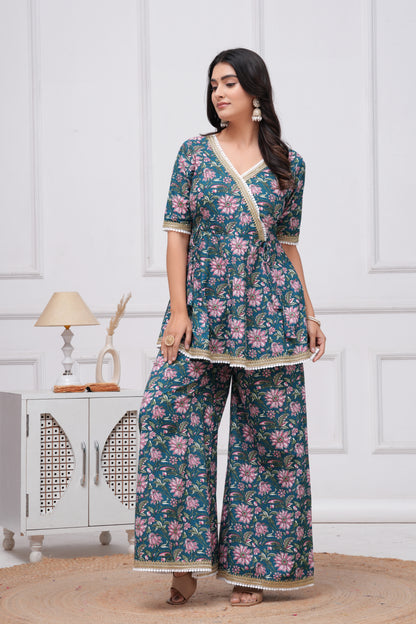 Cotton Printed Short Kurta With Palazzo