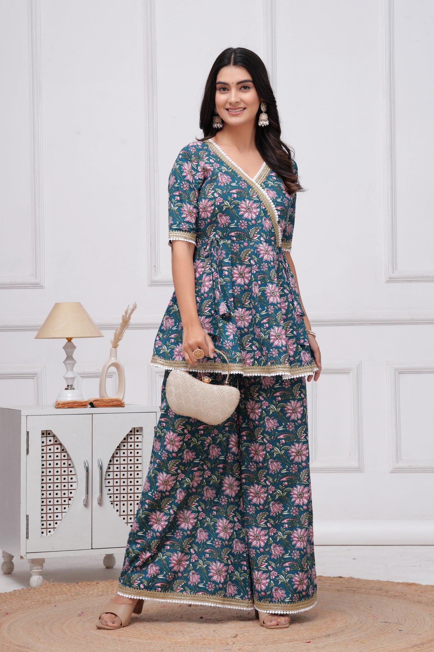 Cotton Printed Short Kurta With Palazzo