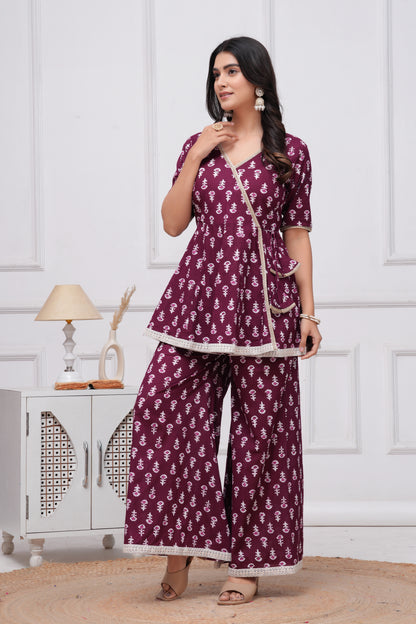 Cotton Printed Short Kurta With Palazzo