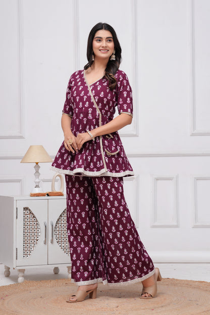 Cotton Printed Short Kurta With Palazzo