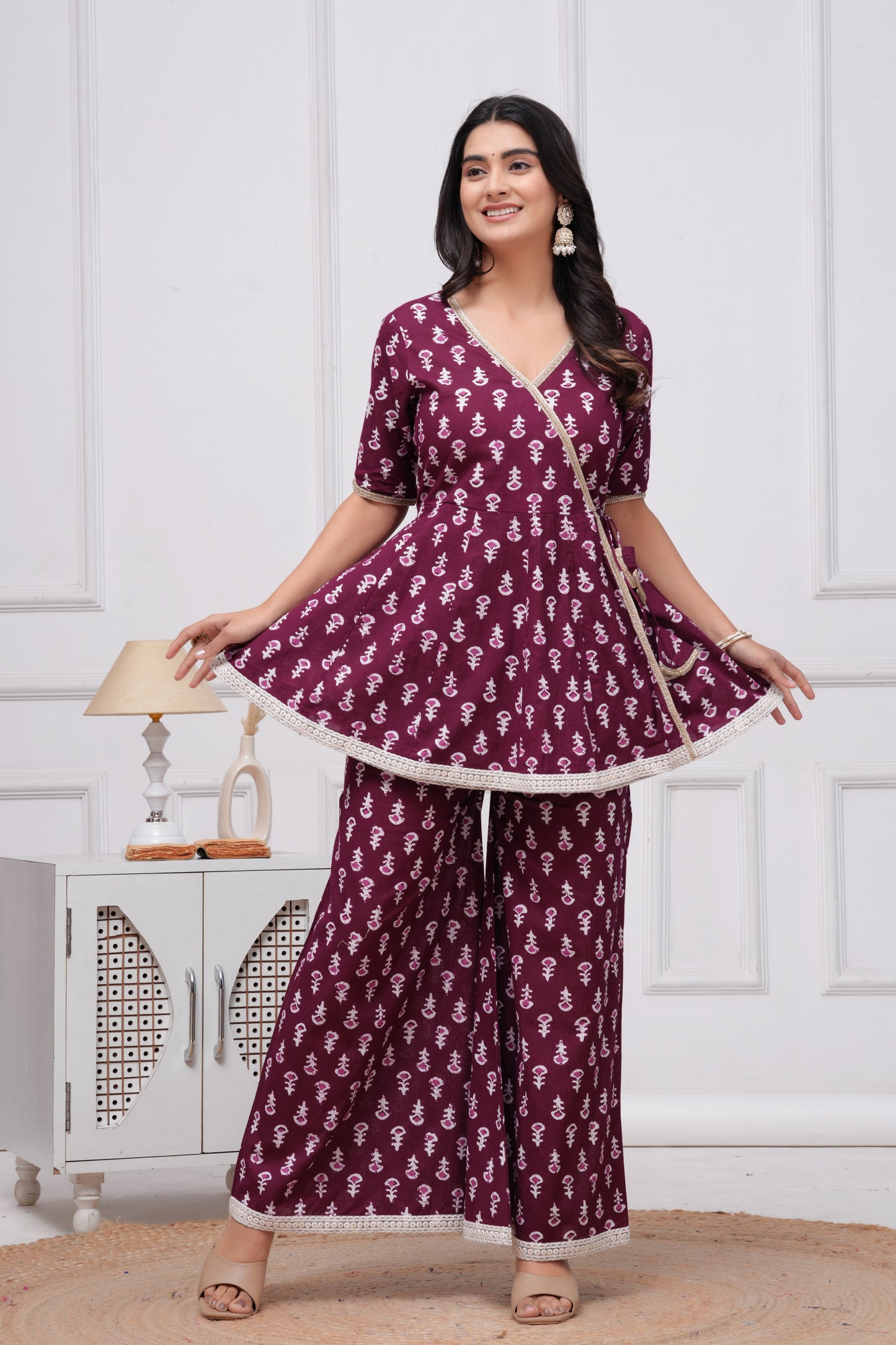 Cotton Printed Short Kurta With Palazzo