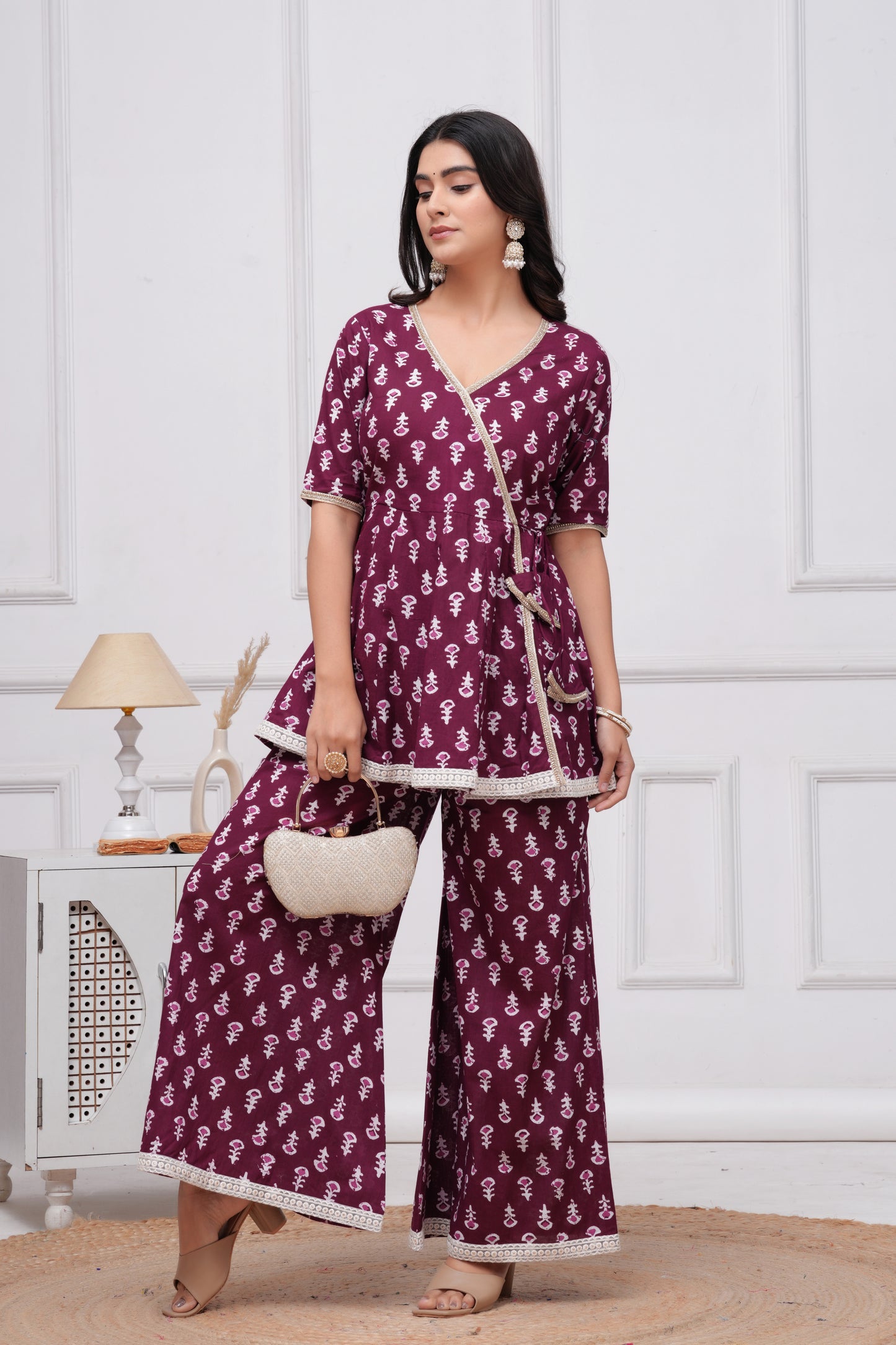 Cotton Printed Short Kurta With Palazzo