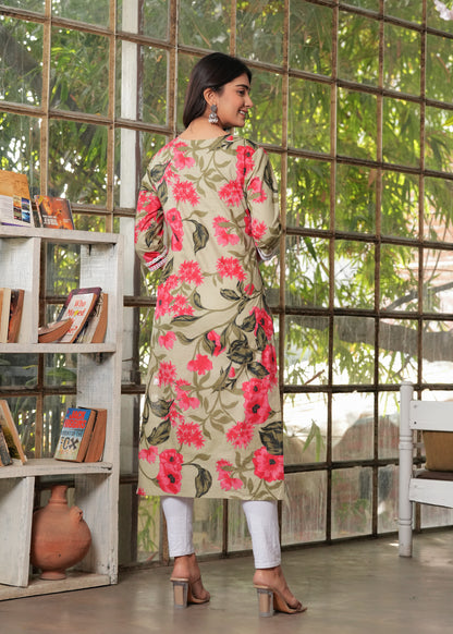 Multicolor Cotton Printed Straight Kurta