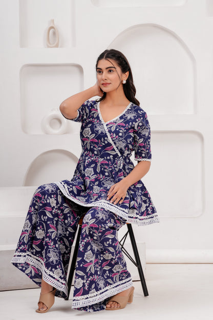 Cotton Printed Short Kurta With Palazzo