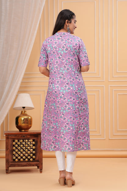 Flower Printed Cotton Straight Kurti For Women's and Girls