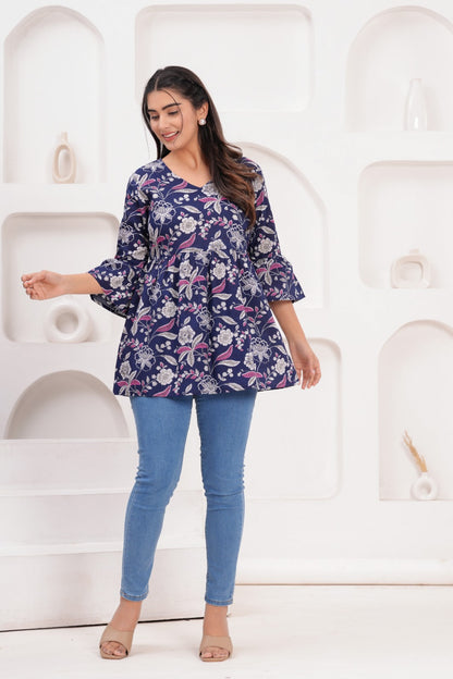 Cotton Flower Printed Tops For Women's and Girls